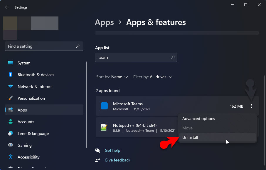 Uninstall Microsoft Teams