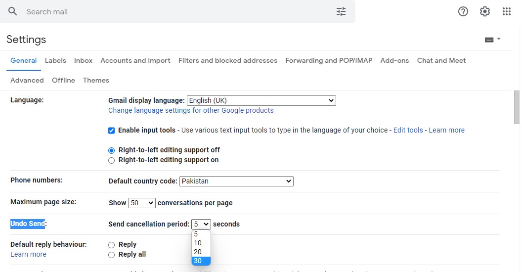 Configure Undo Send Timing