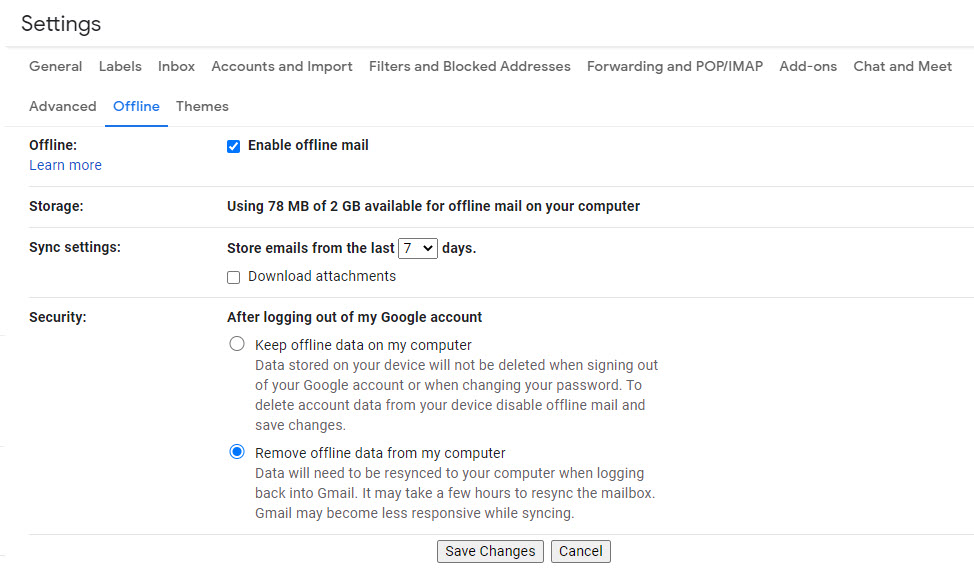 3 Offline Mail Settings