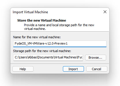 Import Fydeos In The Vm