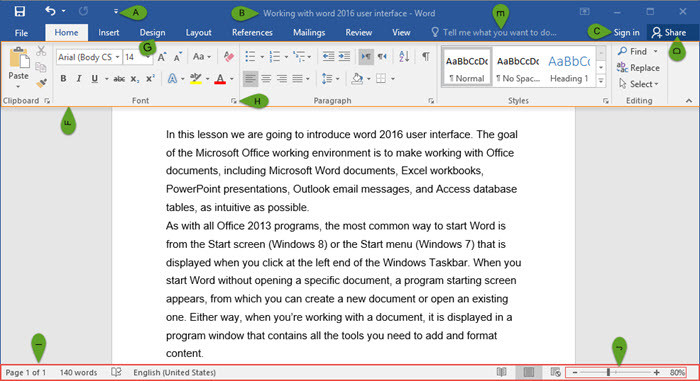 Word 2016 User Interface 2