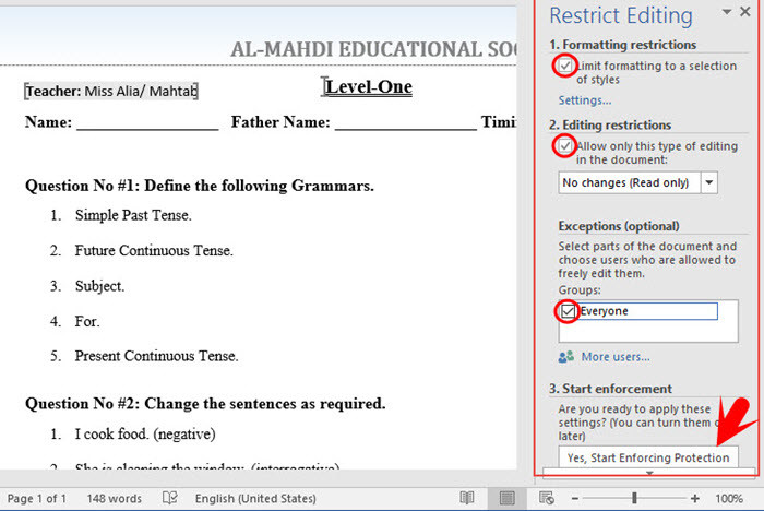 Restrict Editing