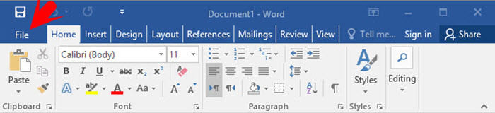 Word 2016 File Tab