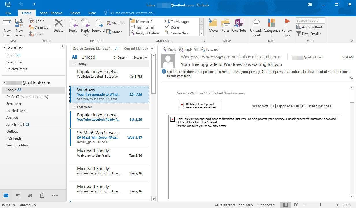 office 2016 outlook deleting email from server