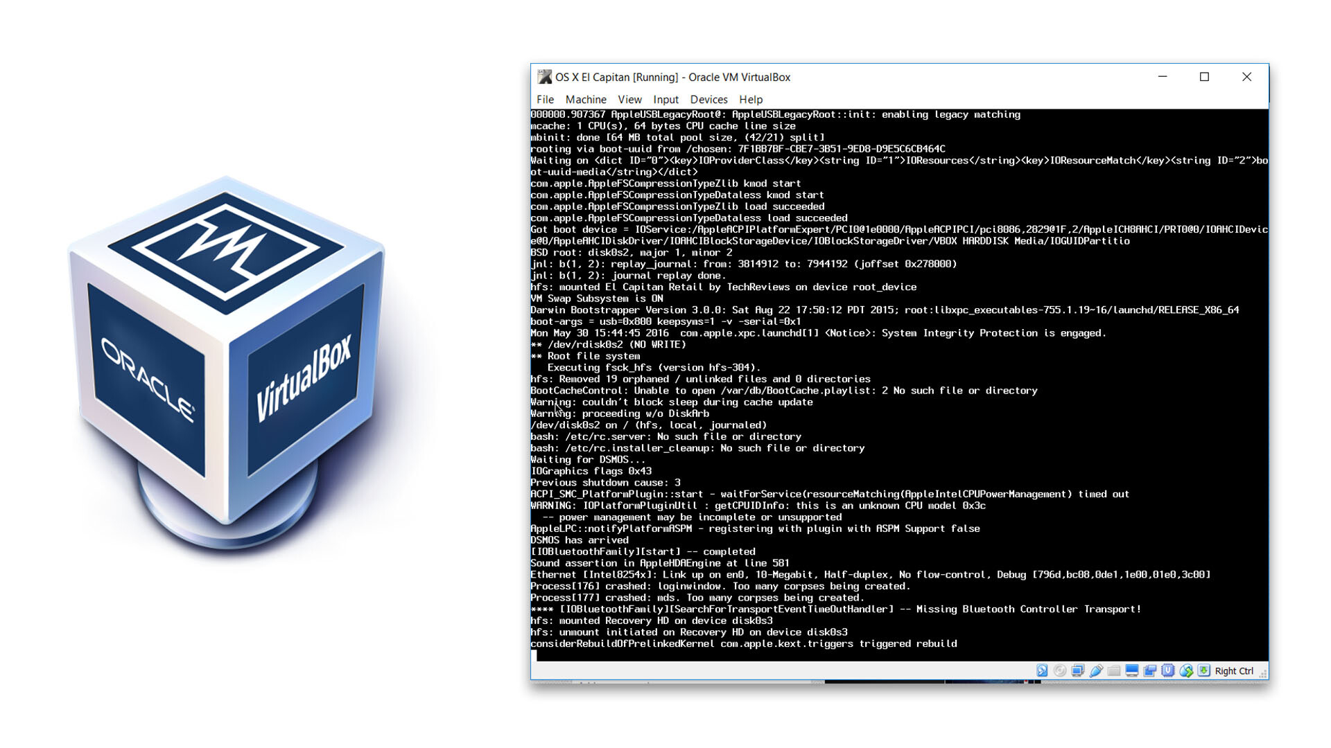 adding code to mac os for virtualbox