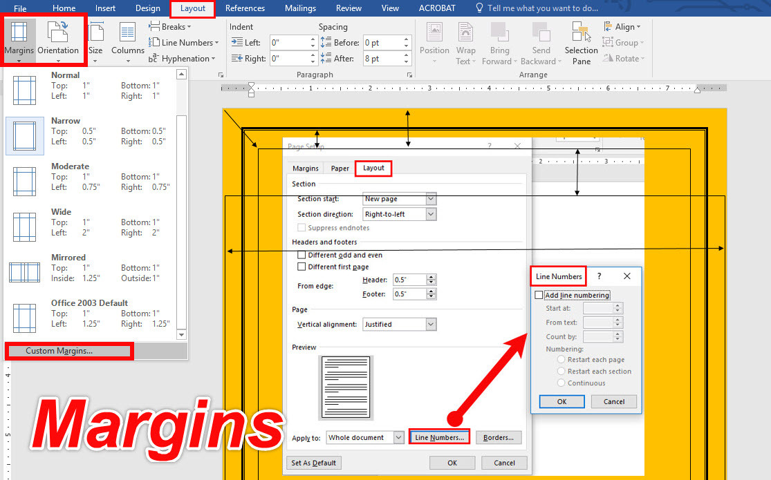 Set Page Margins and Change Page Orientation in Microsoft Word 2016
