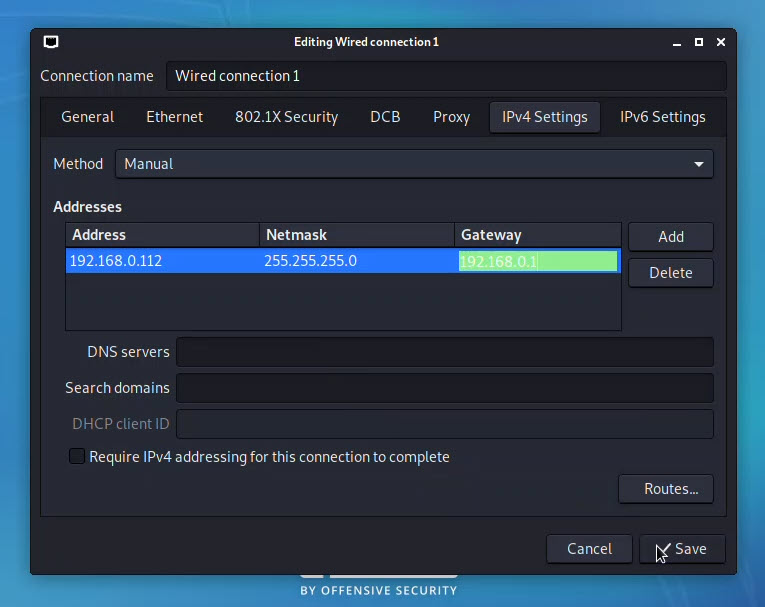 how to change ip address in kali linux terminal