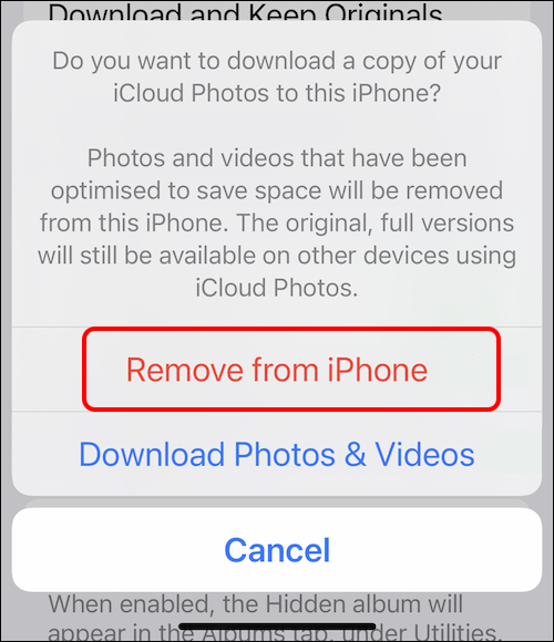 Disable iCloud images