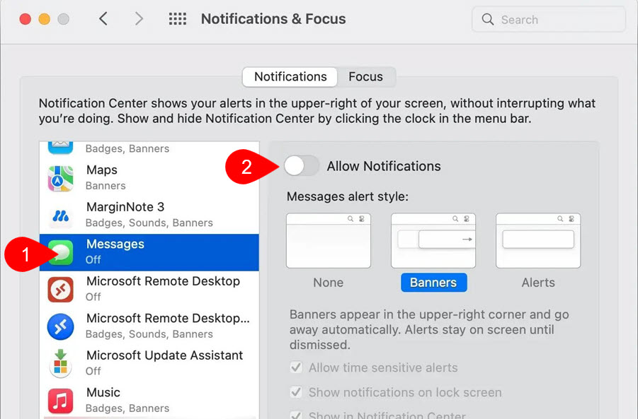 how to turn off message notifications on macbook air