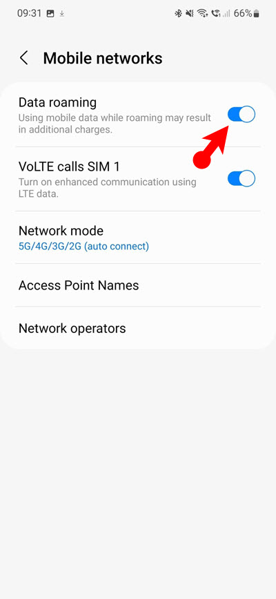 Turn on/off Data Roaming on Samsung