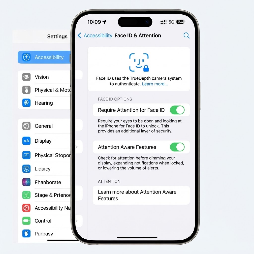 Require Attention for Face ID setting in Accessibility