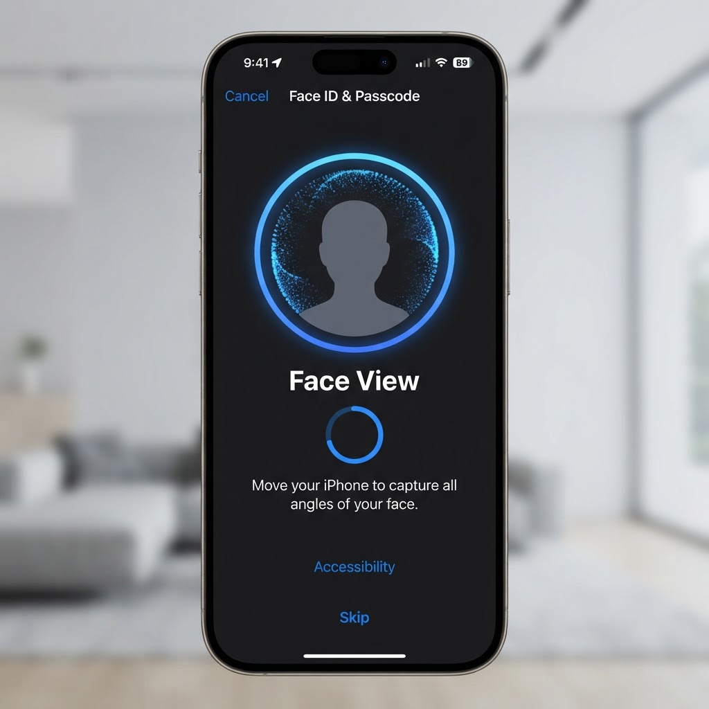 Face ID enrollment scan on iPhone