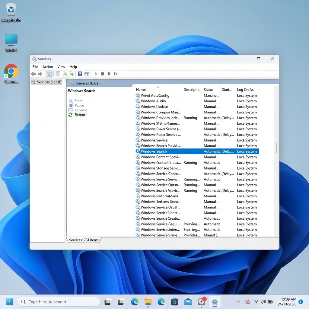 Windows Search service in the Services console